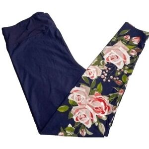 LuLaRoe Womens Leggings Size TC Roses Floral Dipped Blue Pink Tall Curvy NWT